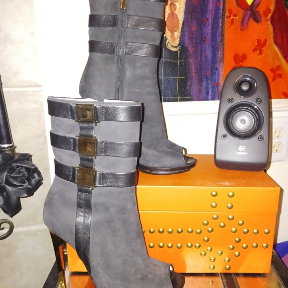 Herve Leger black leather side zip open toe ankle boot made in Italy 38.5 - Picture 2 of 13